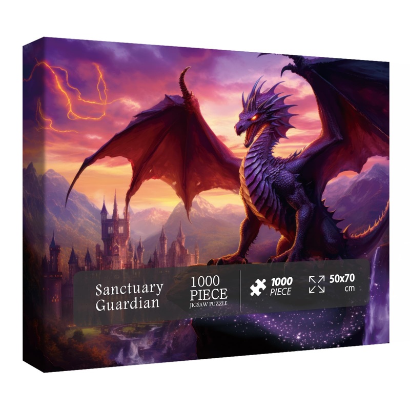 Fantasy Dragon Puzzle For Adults 1000 Pieces, Magic Castle Jigsaw Puzzle, Castle Purple Puzzle