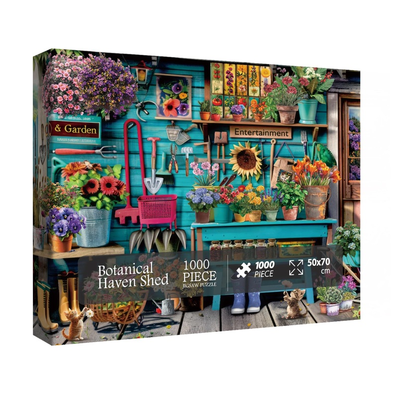 Flower Plant Gardening Puzzle 1000 Piece For Adults, Spring Nature Garden Jigsaw Puzzle, Cat Colorful Cabin Puzzles