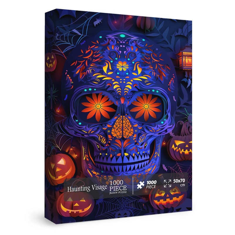 Halloween Horror Skull Puzzle For Adults 1000 Pieces, Holiday Flower Skeleton Jigsaw Puzzle, Pumpkin Ghost Spider Puzzle