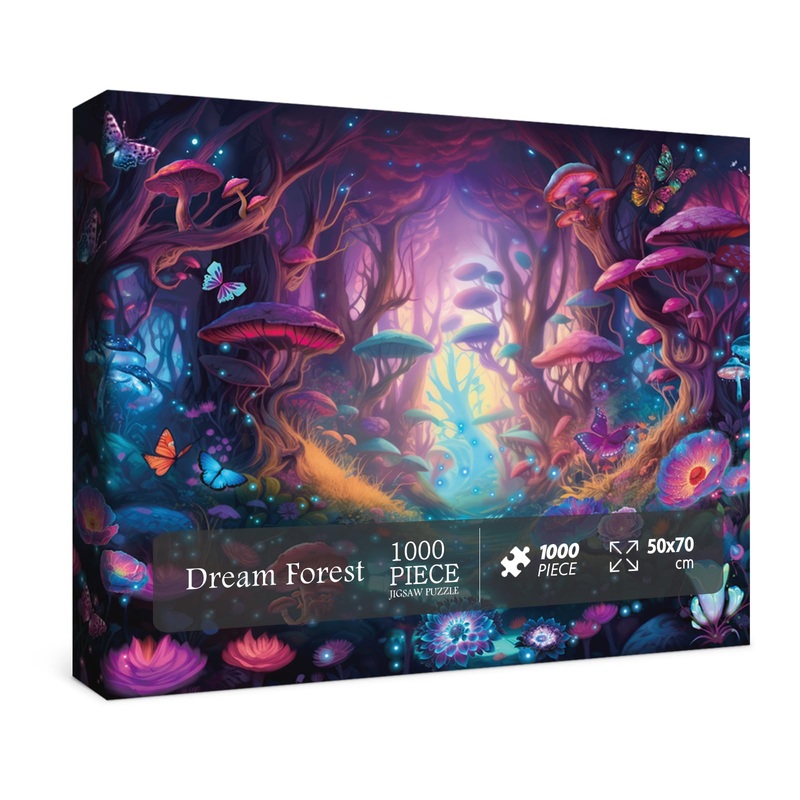 Magical Forest Puzzles Mushroom 1000 Pieces For Adults, Glow Art Jigsaw Puzzles Butterfly, Glitter Flower Jigsaw Puzzle Collage Puzzles As Family Game