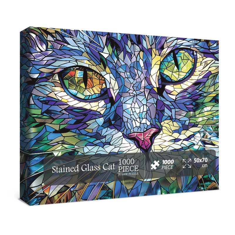 Stained Glass Puzzles Cat Puzzle 1000 Piece For Adults, Colorful Animal Puzzles 1000 Pieces Funny Kitty Jigsaw Puzzle, Cute Cats Puzzle As Decor