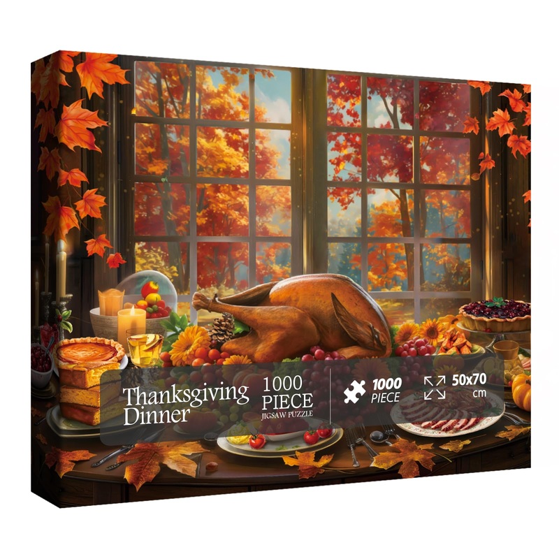 Thanksgiving Fall Puzzle For Adults 1000 Pieces, Holiday Food Turkey Jigsaw Puzzle Autumn, Flower Pumpkin Fruit Puzzle