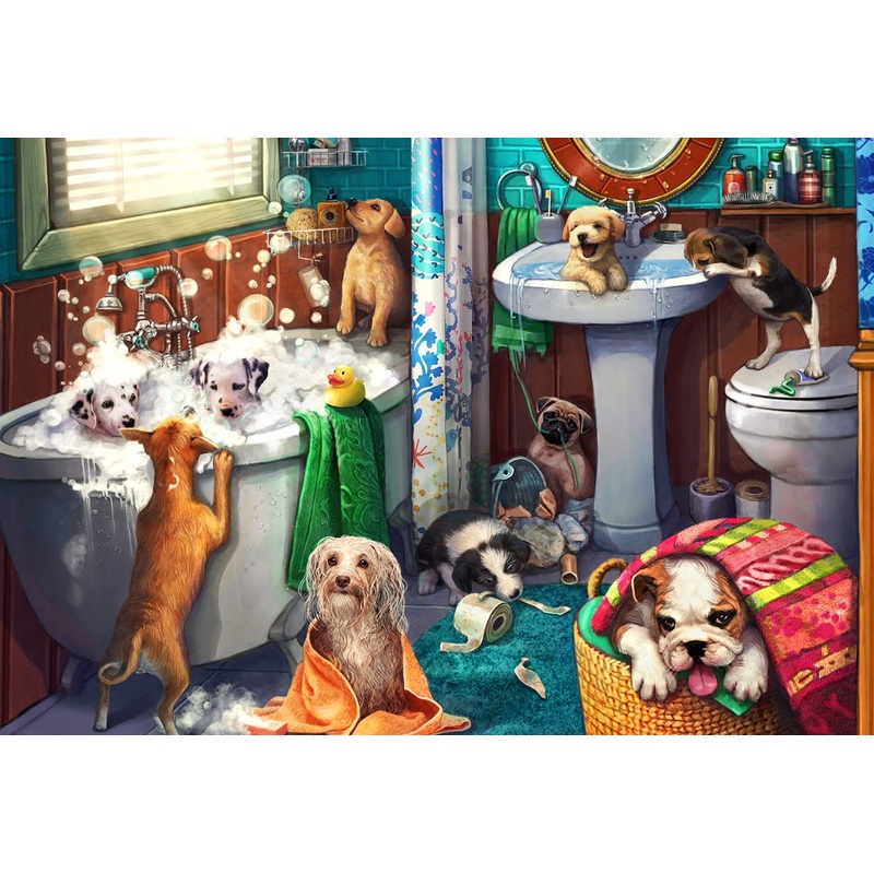 Vermont Christmas Company Puppies In The Bath Jigsaw Puzzle - 100 Piece Puppies Puzzle - Large Puppy Jigsaw Puzzle Made From Thick Durable Puzzle Board - Puppy Puzzles For Kids & Adults (19' X 13')