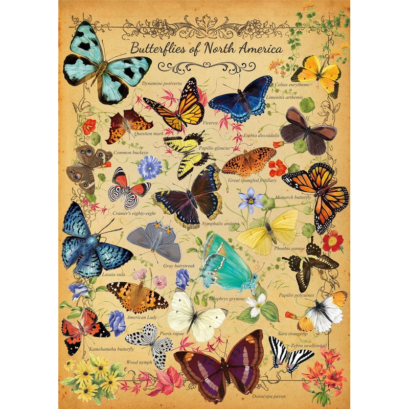 Vintage Butterfly Puzzle For Adults 1000 Piece, North America Flower Plant Butterflies Jigsaw Puzzle, Plant Puzzles For Adults