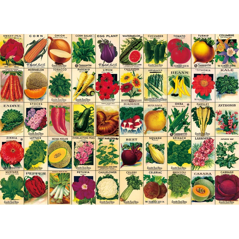 Vintage Plant Puzzle 1000 Pieces For Adult, Flower Puzzle Of Heirloom Seeds, Garden Jigsaw Puzzles Fruit