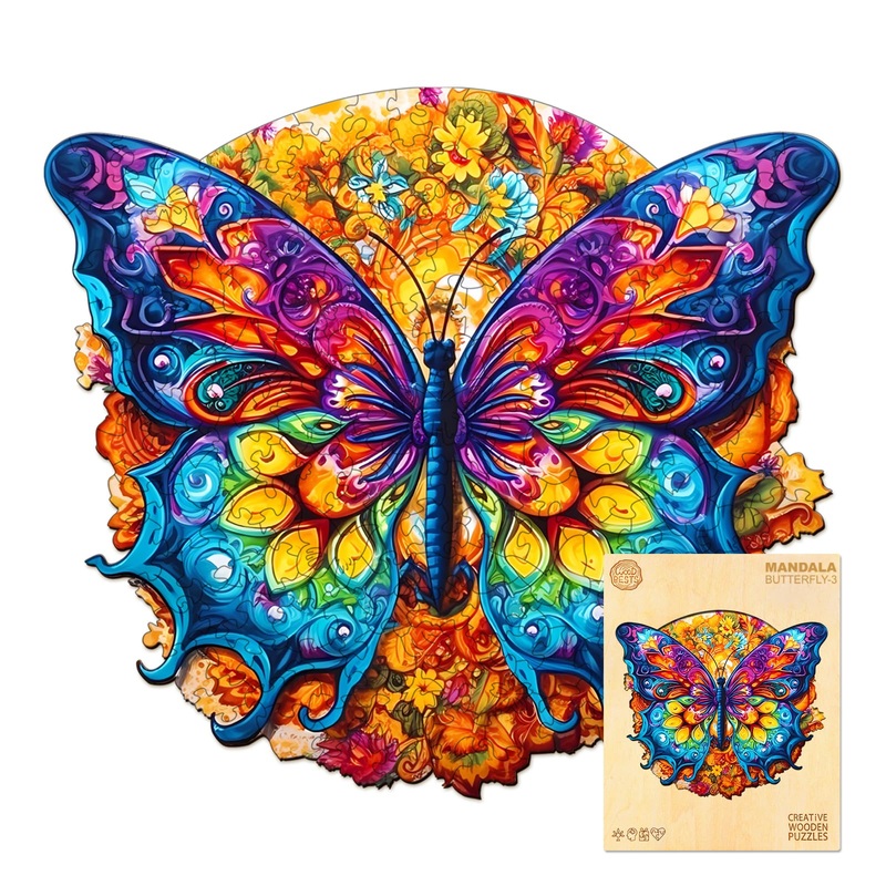 Wooden Puzzles For Adults, 300 Pieces Adult Puzzles, Unique Mandala Butterfly Puzzles Gifts For Cat Lover, Wooden Puzzle Games (L-15.7 * 14.1In)