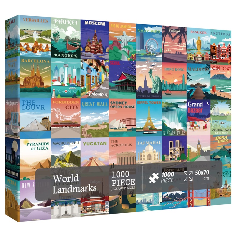 World Landmarks Travel Puzzle 1000 Pieces For Adult, Landscape Scene Puzzle Of World Most Visited Tourist Attractions, Poster Jigsaw Puzzles City Scenic Scenery