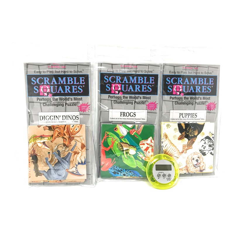 Bundle Of Scramble Squares B Dazzle Brain Teaser Puzzles For Adults/Teens/Kids - 3 Puzzles Included - Frogs, Puppies And Digging