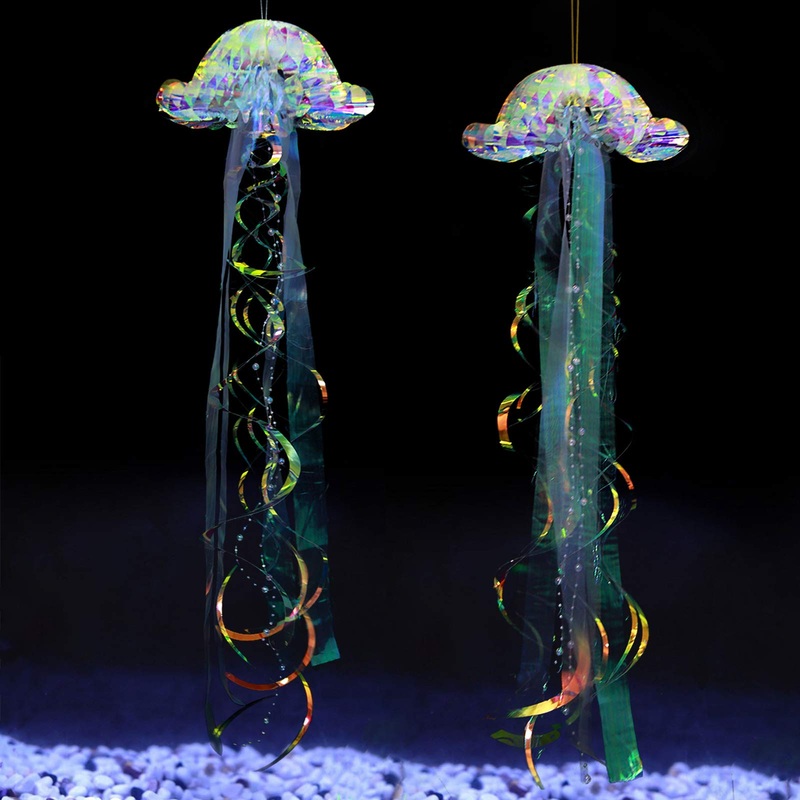Cheerland Glitter Iridescent Jellyfish Under The Sea Little Mermaid Decoration Party Table Centerpiece Hanging Jelly Fish Decor