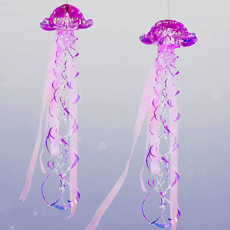 Cheerland Iridescent Purple Jellyfish Kit For Under The Sea Little Mermaid Party Decoration Table Centerpiece Hanging Jelly Fish
