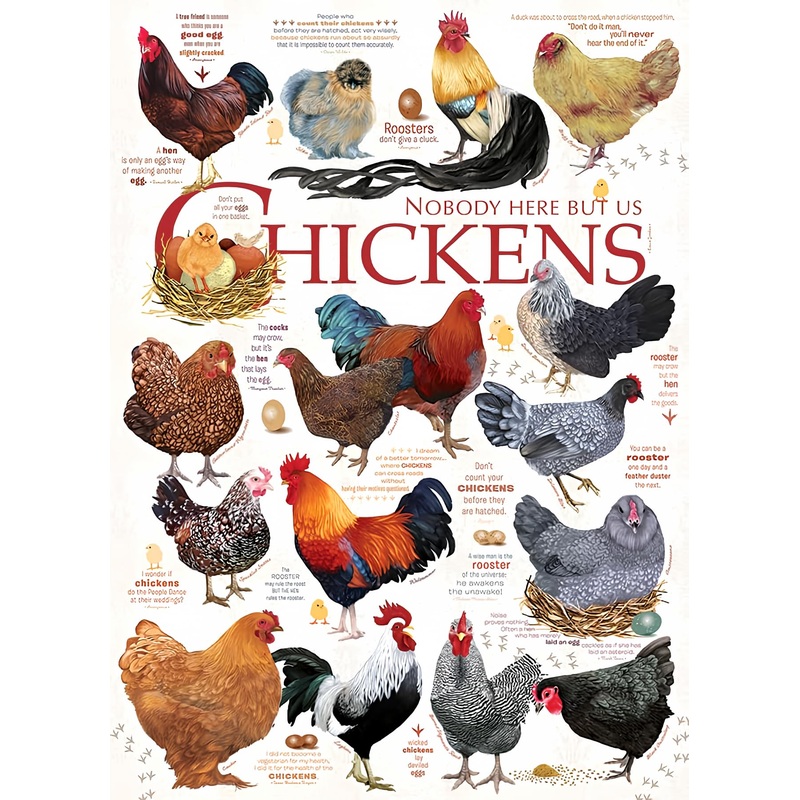 Cobble Hill 1000 Piece Puzzle - Chicken Quotes - Sample Poster Included