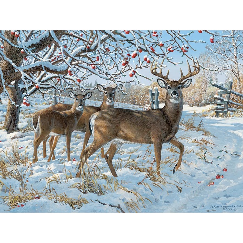 Cobble Hill 500 Piece Puzzle - Winter Deer - Sample Poster Included