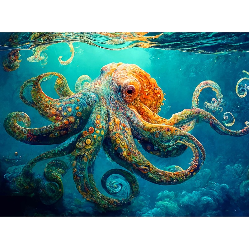 Cross & Glory - Deep Blue Octopus Odyssey - 1000 Piece Jigsaw Puzzle For Adults | Best New Marine Artwork Puzzle | Unique Brain Teaser