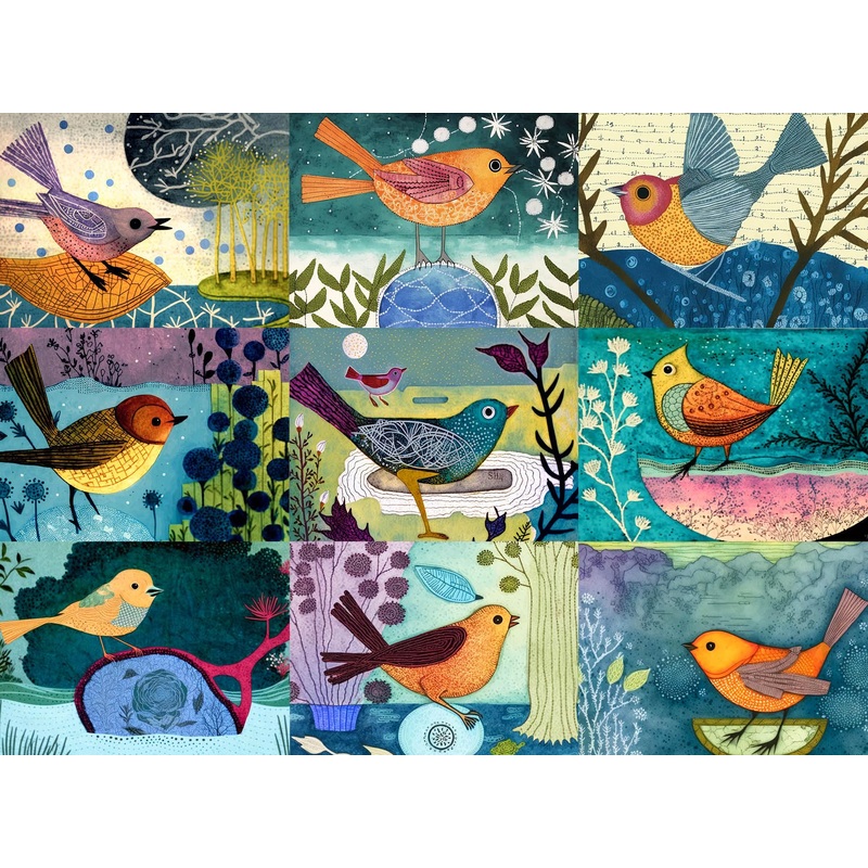 Cross & Glory - Festival Of The Nine Birds - 1000 Piece Jigsaw Puzzle | Colorful Collage Of Individual Bird Artwork | Vibrant And Unique | Superb Gift For Bird Enthusiasts