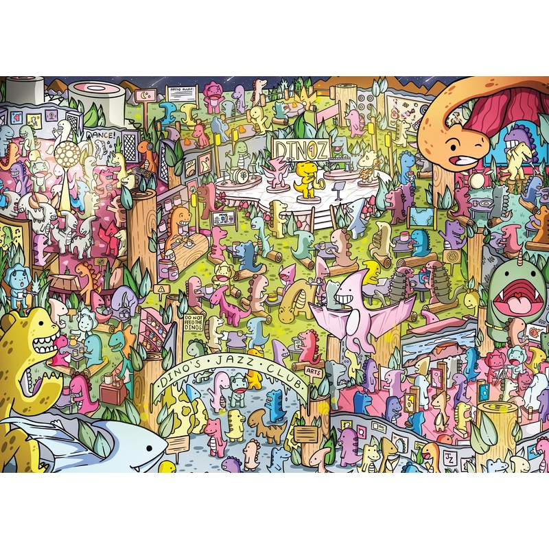 Cross & Glory - Jurassic Jive: A Night Of Dino Jazz - 1000 Piece Jigsaw Puzzle For Adults & Kids 12+ & Kids | Whimsical Prehistoric Jazz Club Theme With Colorful Dinosaurs