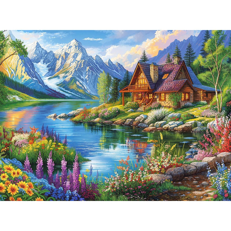 Cross & Glory - Lakeside Serenity - 1000 Piece Jigsaw Puzzle For Adults | Tranquil Mountain Cottage | Ideal For Relaxation And Nature Lovers