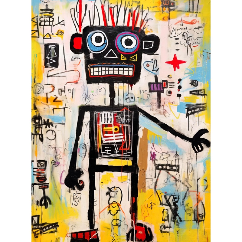 Cross & Glory - Neon Robot Rhapsody - 1000 Piece Jigsaw Puzzle For Adults | Abstract Neo-Expressionism Art | Luminous Yellow Highlights | Premium Quality | Vibrant Colors
