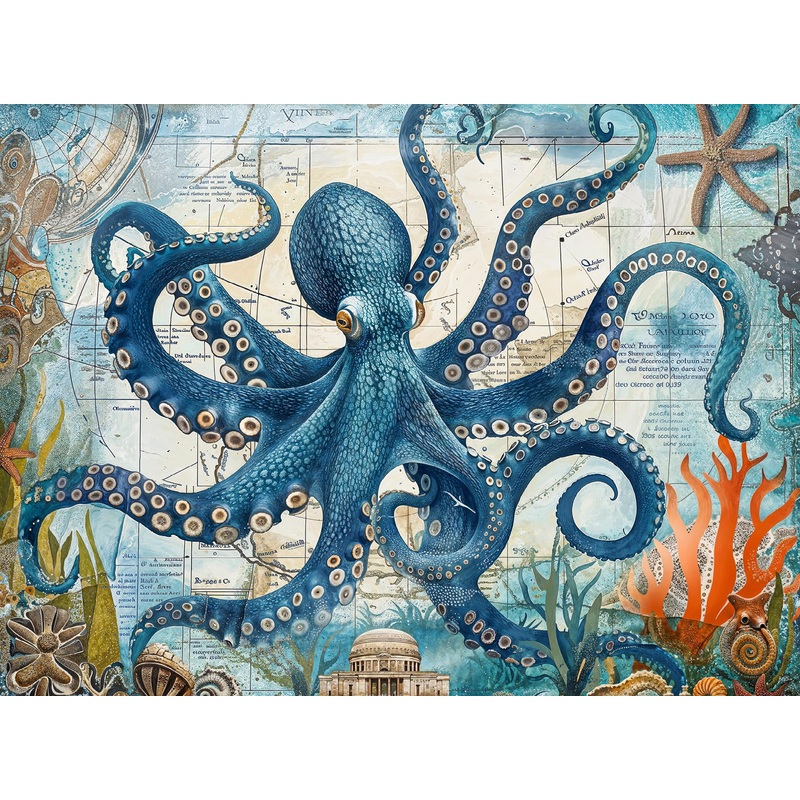 Cross & Glory - Neptune'S Navigator: The Octopus Voyage - 1000 Piece Jigsaw Puzzle For Adults | Ocean Exploration Theme With Satin Finish
