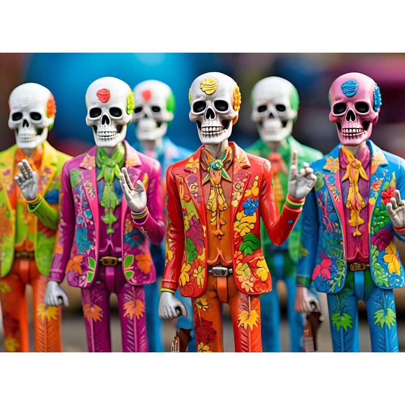 Cross & Glory - Skeletal Fiesta: The Colorful Dance Of The Dead - 1000 Piece Jigsaw Puzzle For Adults | Artistic Design | Vibrant Spanish-Inspired Skeleton Art | Premium Quality | Satin Finish