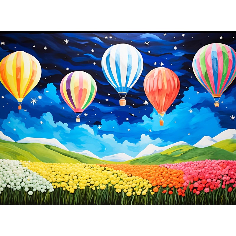 Cross & Glory - Starlit Tulip Soiree - 1000 Piece Jigsaw Puzzle For Adults | Moonlit Floral Scene With Hot-Air Balloons | Vibrant Colors
