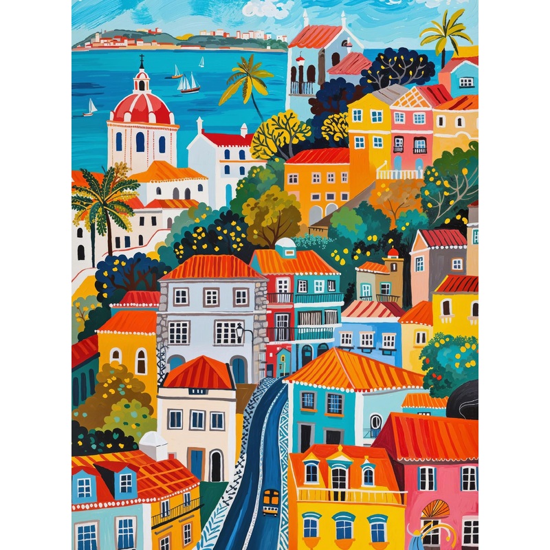 Cross & Glory - Vibrant Vistas Of Lisbon - 1000 Piece Jigsaw Puzzle For Adults | Folk Art Style | Bright | Colorful | Family Friendly Game