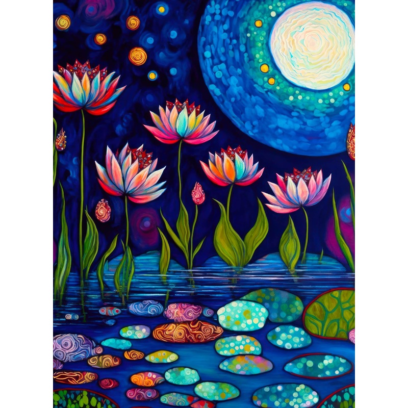 Cross & Glory - Waterlilies By Moonlight - 1000 Piece Jigsaw Puzzle For Adults | Stunning Artwork Of Moonlit Waterlilies In A Serene Pond | Great For Relaxation And Display For Puzzle Enthusiasts