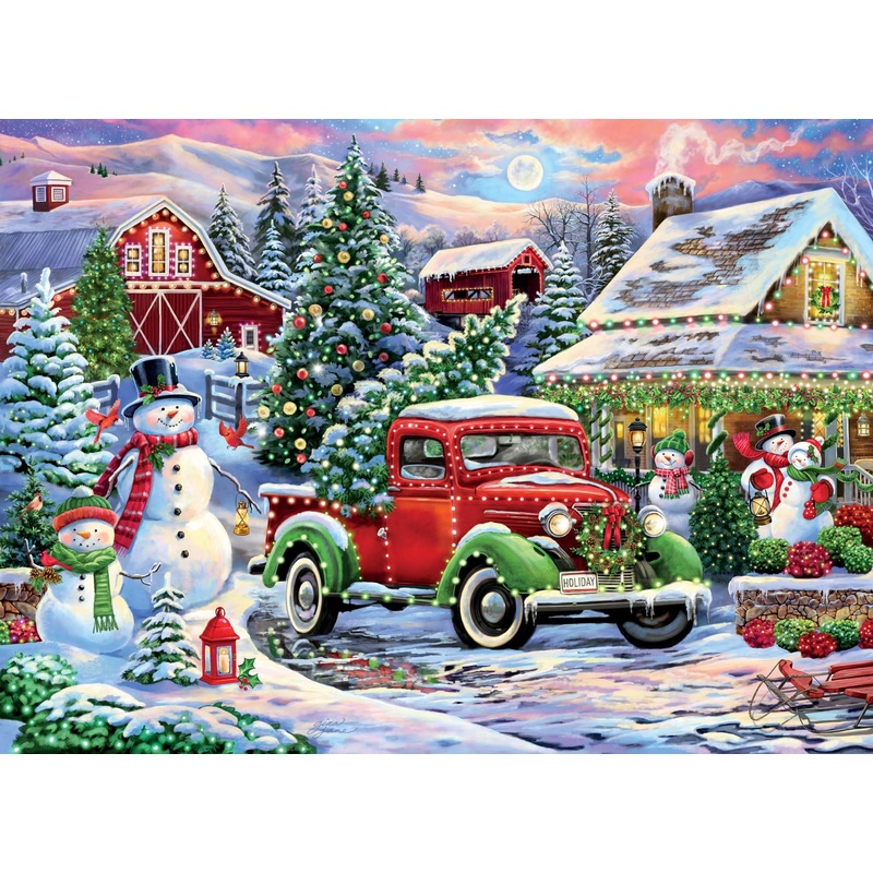 Crown Point Graphics Christmas At The Farm 1000 Piece Jigsaw Puzzle, Soft Touch Design, Made In Usa