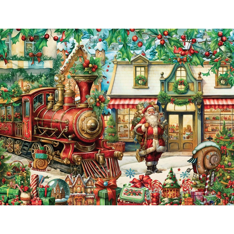 Crown Point Graphics North Pole Express 500 Piece Jigsaw Puzzle, Soft Touch Design, Made In Usa