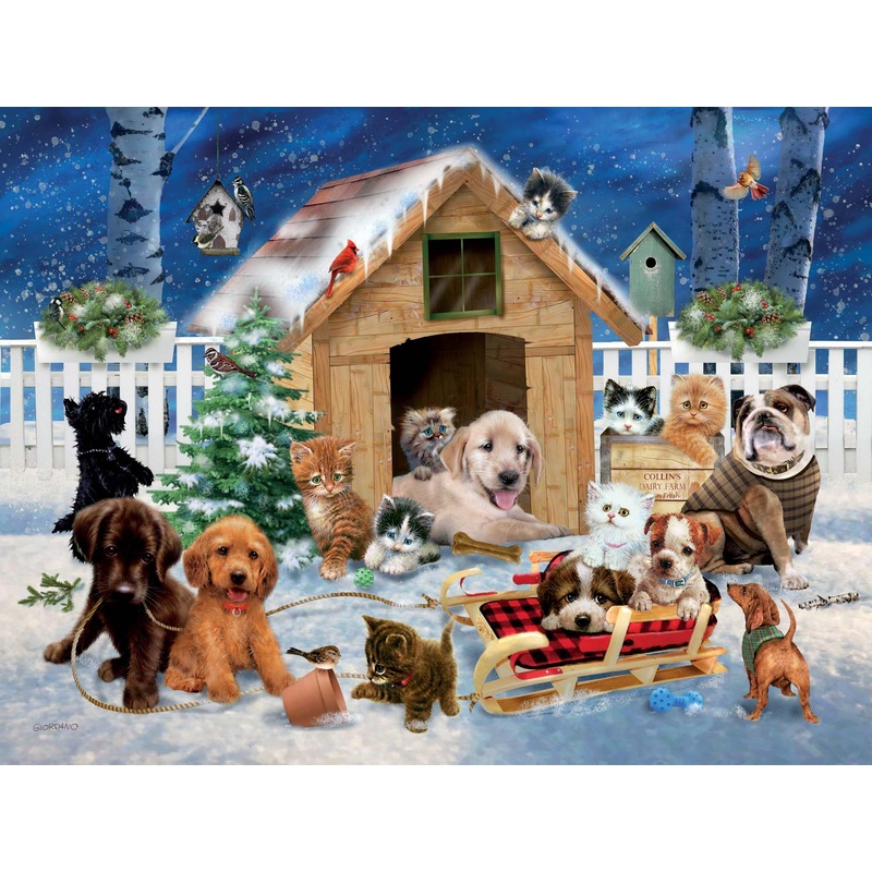 Crown Point Graphics Winter Pets 500 Piece Jigsaw Puzzle, Soft Touch Design, Made In Usa