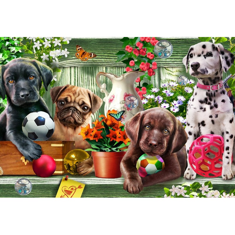 Garden Puppies Jigsaw Puzzle 100 Piece By Vermont Christmas Company - Large, Interlocking Pieces - Unique, Randomly Shaped Pieces - Perfect For Kids And Seniors