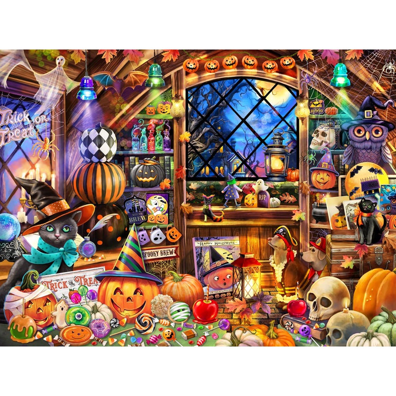 Halloween Collectibles Jigsaw Puzzle 550 Piece By Vermont Christmas Company - Large Pieces - Fully Interlocking & Randomly Shaped Pieces - 24' X 18'
