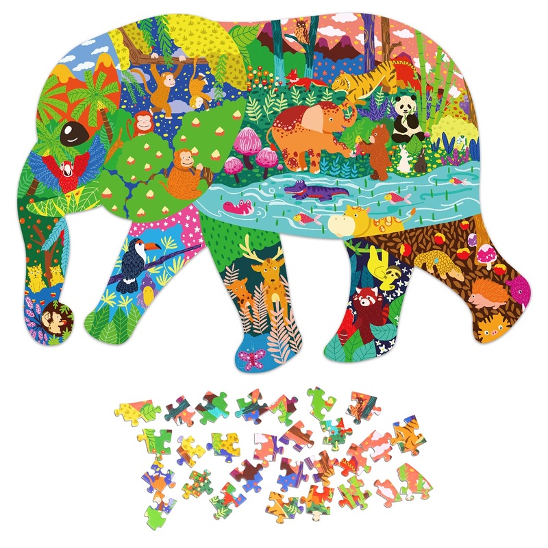 Jigsaw Puzzles For Kids Ages 4-8, 200 Pieces Animal Shaped Cardboard Puzzles For Animal Lovers, Sturdy Puzzles Box And Poster, Educational Toys Gift For Boys Girls