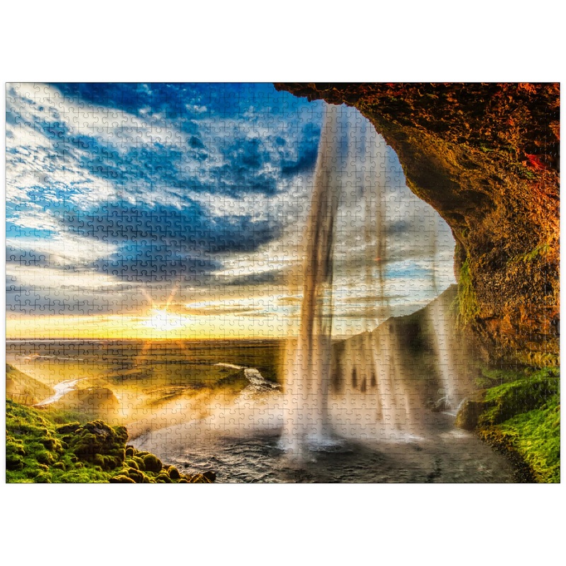 Mypuzzle Seljalandsfoss Waterfall At Sunset Iceland - Premium 1000 Piece Jigsaw Puzzle For Adults