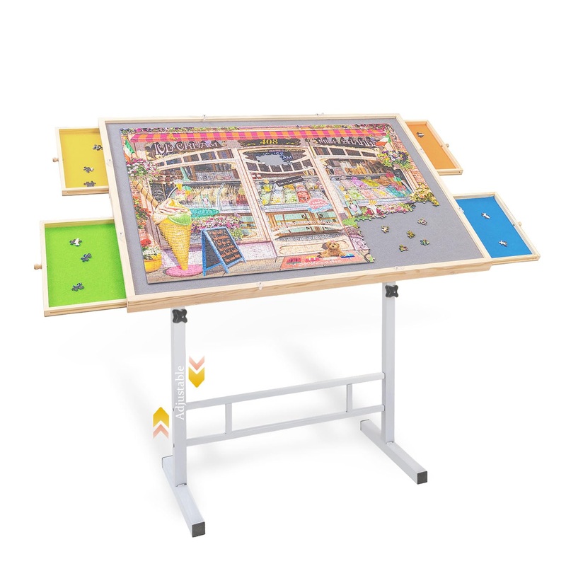 Puzzle Table With Drawers And Legs Height Tilting Adjustable For 1500 Pieces, Portable Jigsaw Puzzle Tables For Adults And Elder