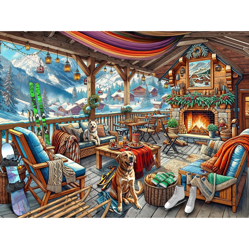 Ski Cabin Jigsaw Puzzle 550 Piece By Vermont Christmas Company - Large Pieces - Fully Interlocking & Randomly Shaped Pieces - 24' X 18'