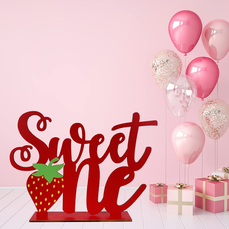 Strawberry First Theme Birthday Party Wooden Centerpiece Signs Berry Sweet One Letter Sign Table Topper For Baby Girls Strawberr