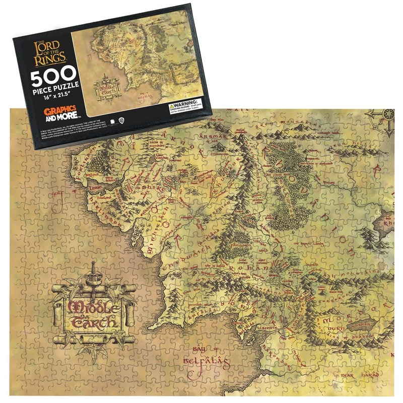 The Lord Of The Rings Middle Earth Map 500 Piece Jigsaw Puzzle For Adults, 16' L X 21.5' W