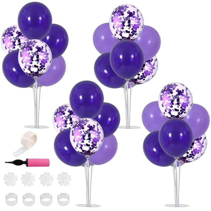 Toniful Purple Balloons Table Decoration Lavender Purple Confetti Table Centerpiece Stand Holder Kit With Sticks Cups Balloon Fo