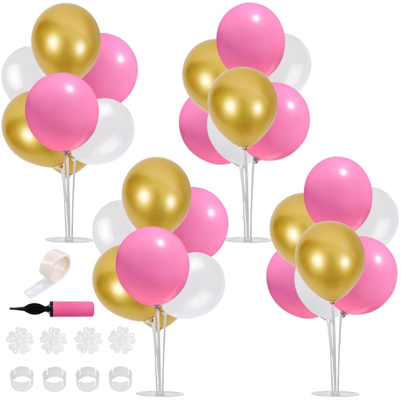 Toniful Sweet 16Th Birthday Pink White Gold Balloons Table Decorations Centerpiece Balloons Stand Kit With Sticks Latex Balloons