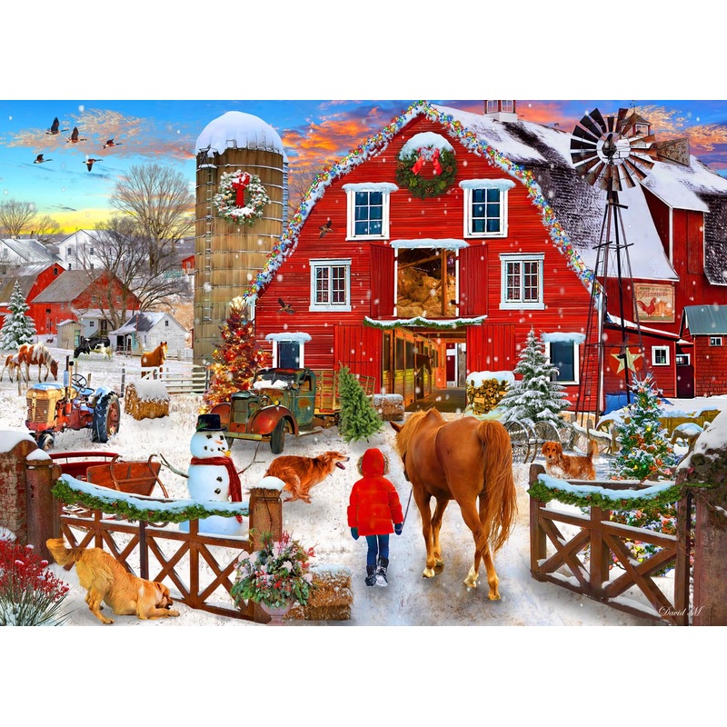 Vermont Christmas Company 'Christmas Horse Farm' Jigsaw Puzzle 1000 Piece - Fully Interlocking & Randomly Shaped Pieces - 26 5/8' X 19 1/4'