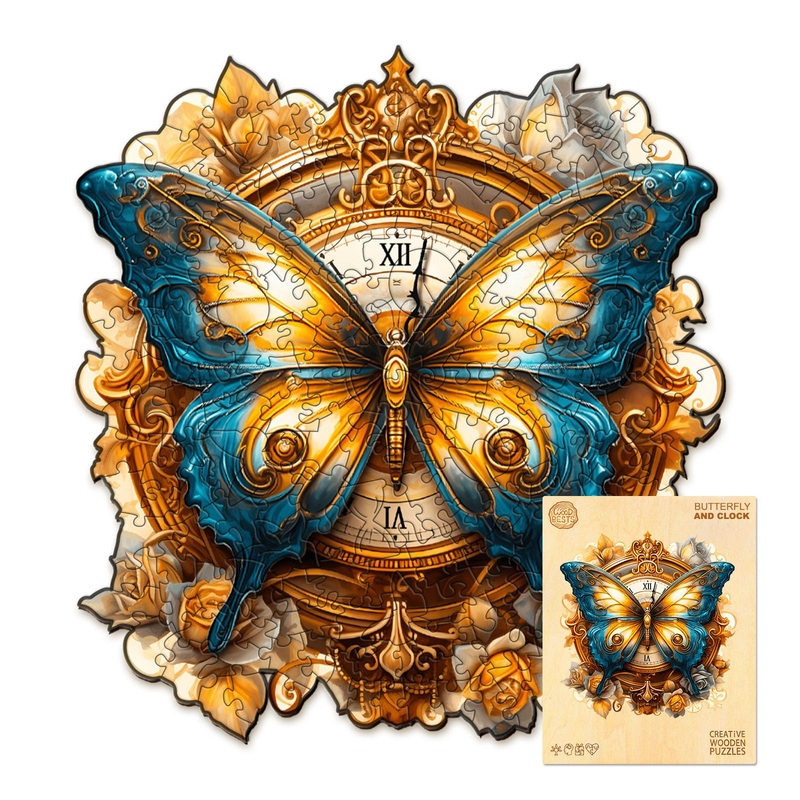 Wooden Puzzles For Adults, Butterfly And Clock Wooden Puzzles, Birthday Puzzles Gifts For Women Men, Wood Adult Puzzles (M-11.4 * 10.6In 200Pcs)
