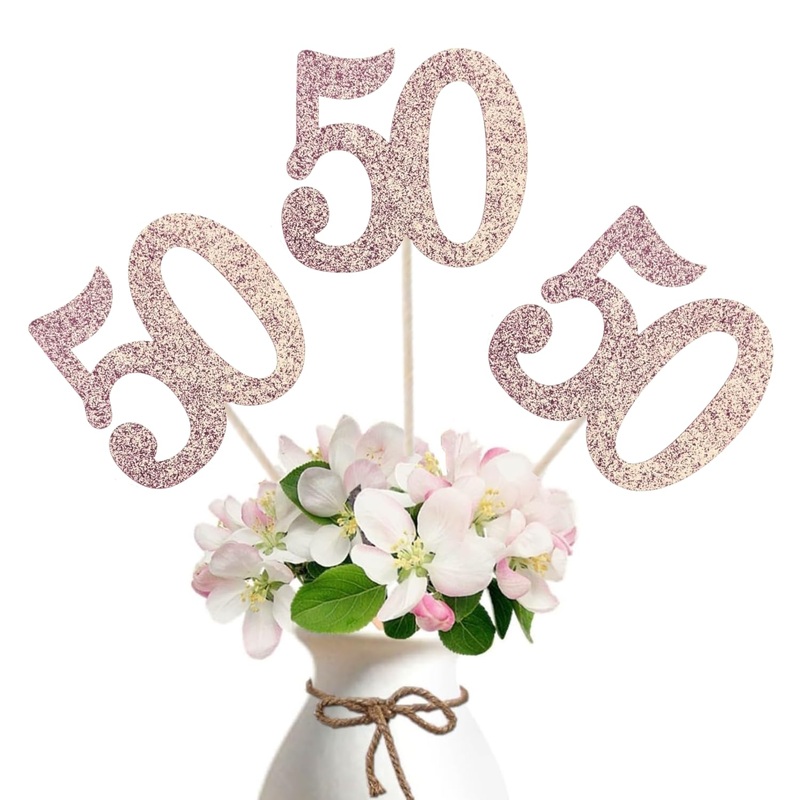 10-Pack Double Sided Glitter 50Th Birthday Centerpiece Anniversary Centerpiece Sticks, Number 50 Table Topper Cake Topper For 50