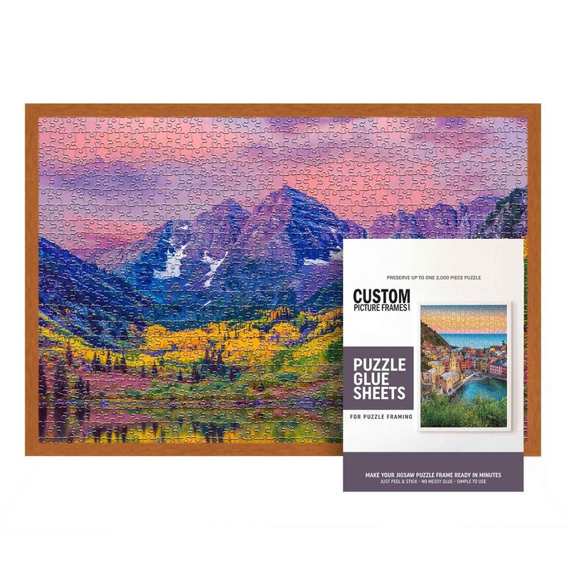 11.25X38.25 Puzzle Frame Kit With Glue Sheets | Light Brown Traditional Picture Frame | Real Wood With Uv Resistant Acrylic Fron