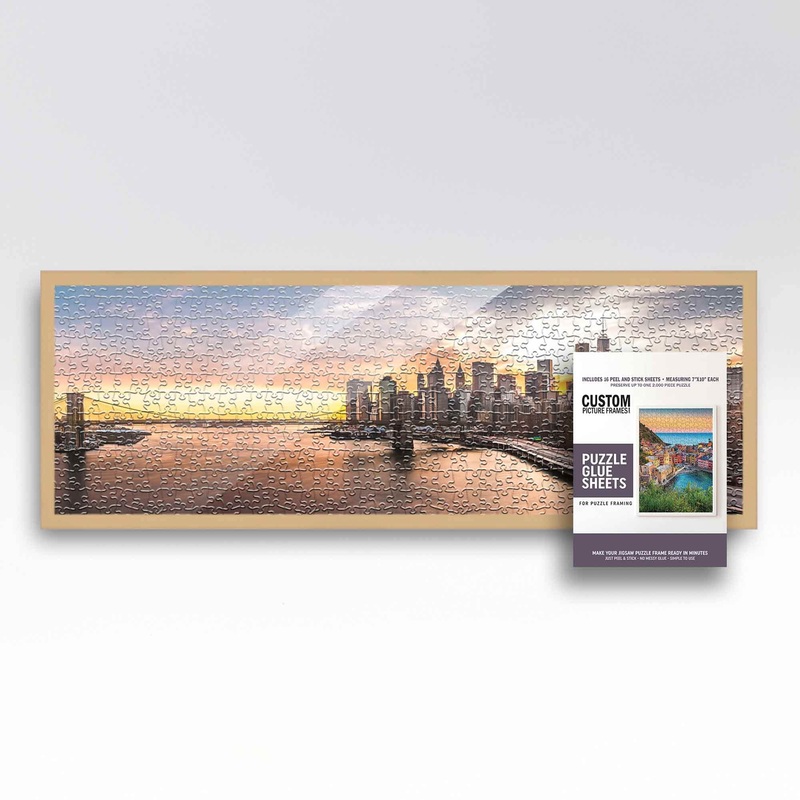 13X39 Natural Solid Wood Picture Frame Set With Peel And Stick Puzzle Glue Sheets | Interior Depth 0.5 Inches | Natural Traditio