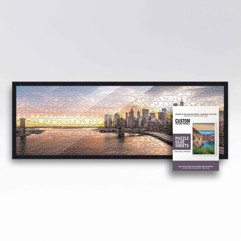13X39 Puzzle Frame Gold Solid Wood Picture Frame Set With Peel And Stick Puzzle Glue Sheets | Interior Depth 0.5 Inches | Rustic
