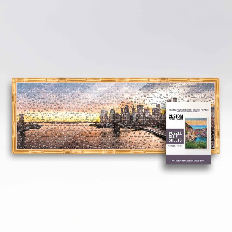 13X39 Puzzle Frame Kit With Glue Sheets | Gold Bamboo Picture Frame | Real Wood With Uv Resistant Acrylic Front | Made To Preser
