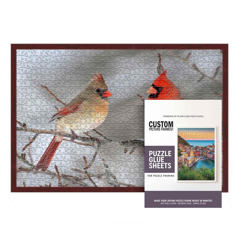 19.75X26.75 Frame Brown Solid Wood Puzzle Frame & Peel & Stick Puzzle Glue Sheets - Moulding Width 0.75 Inches |Interior Depth 0