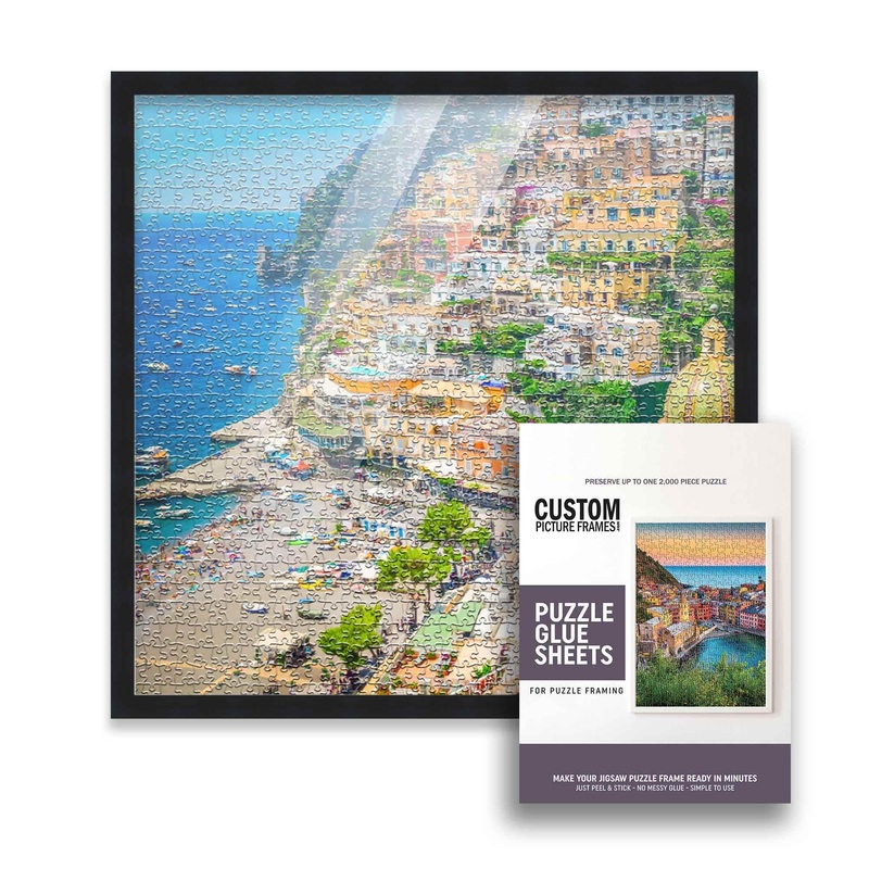 19X19 Puzzle Frame Kit With Glue Sheets | Black Mid Century Picture Frame | Real Wood With Uv Resistant Acrylic Front | Made To