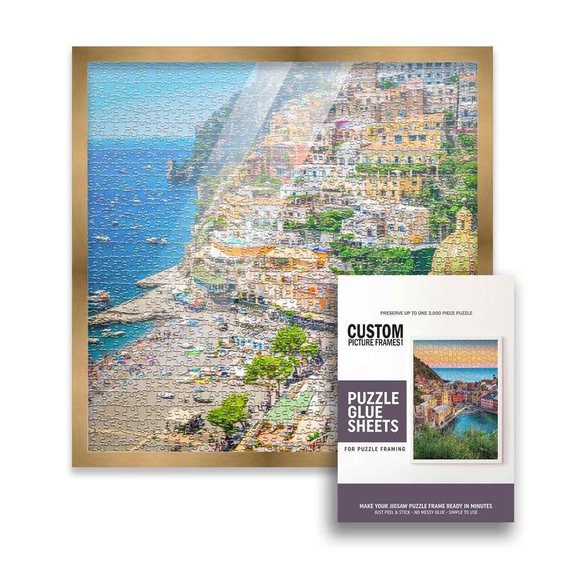 19X19 Puzzle Frame Kit With Glue Sheets | Bronze Modern Picture Frame | Real Wood With Uv Resistant Acrylic Front | Made To Pres