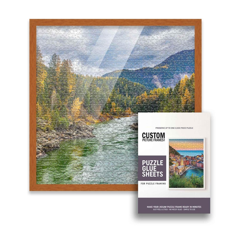 19X19 Puzzle Frame Kit With Glue Sheets | Light Brown Traditional Picture Frame | Real Wood With Uv Resistant Acrylic Front | Ma
